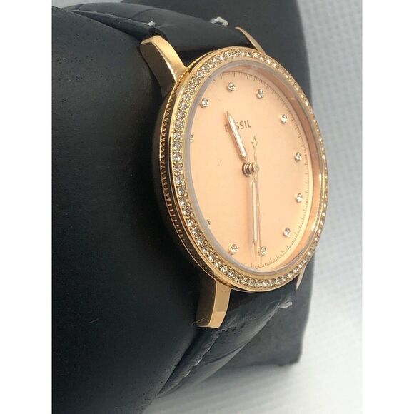 Fossil ES4365 Womens Black Leather Analog Rose Gold Dial Quartz Wrist Watch KS18 - Picture 3 of 9